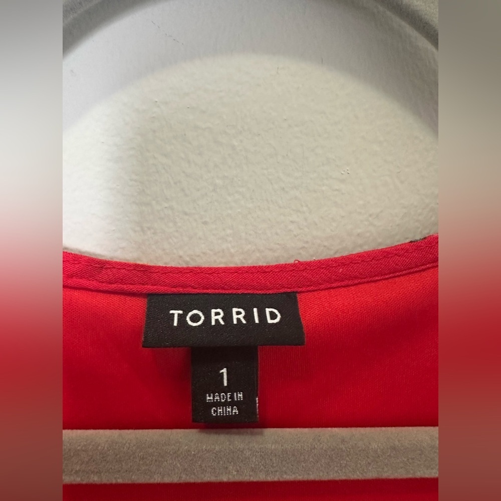 Torrid Red Floral Gauze Skater Flutter Lace Up Neck Pocket Dress Size 1 1X - Picture 10 of 13